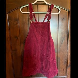Corduroy maroon overall dress.
